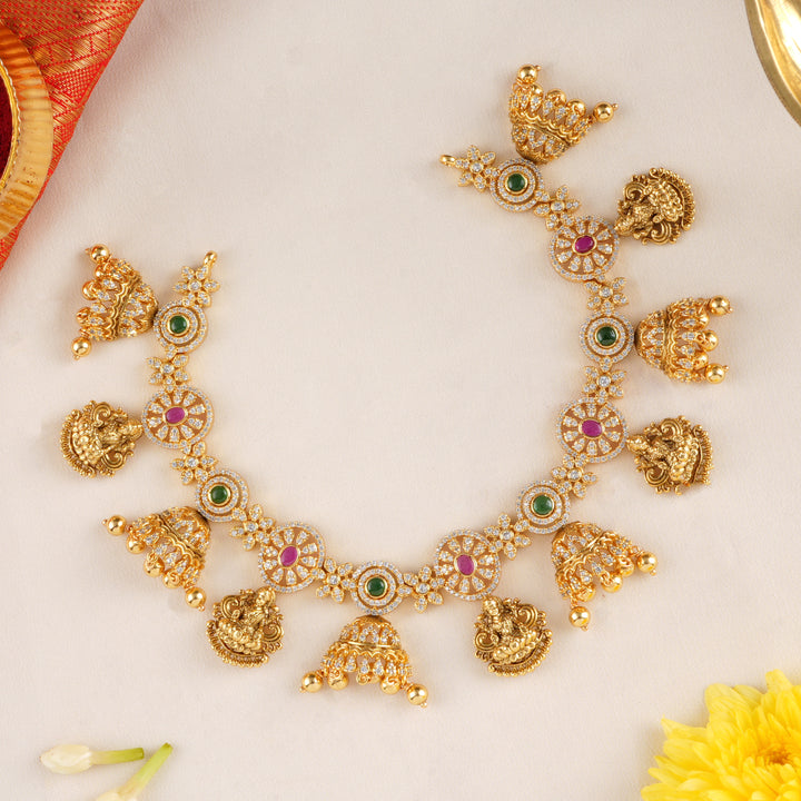 Floral Ruby with Lakshmi Drops Necklace