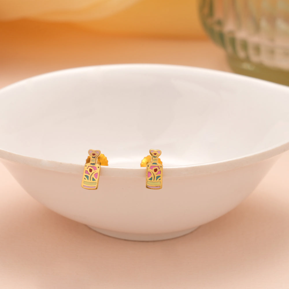 Stylish Bottle Shape Enamel Gold Stud