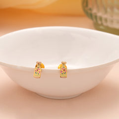Stylish Bottle Shape Enamel Gold Stud
