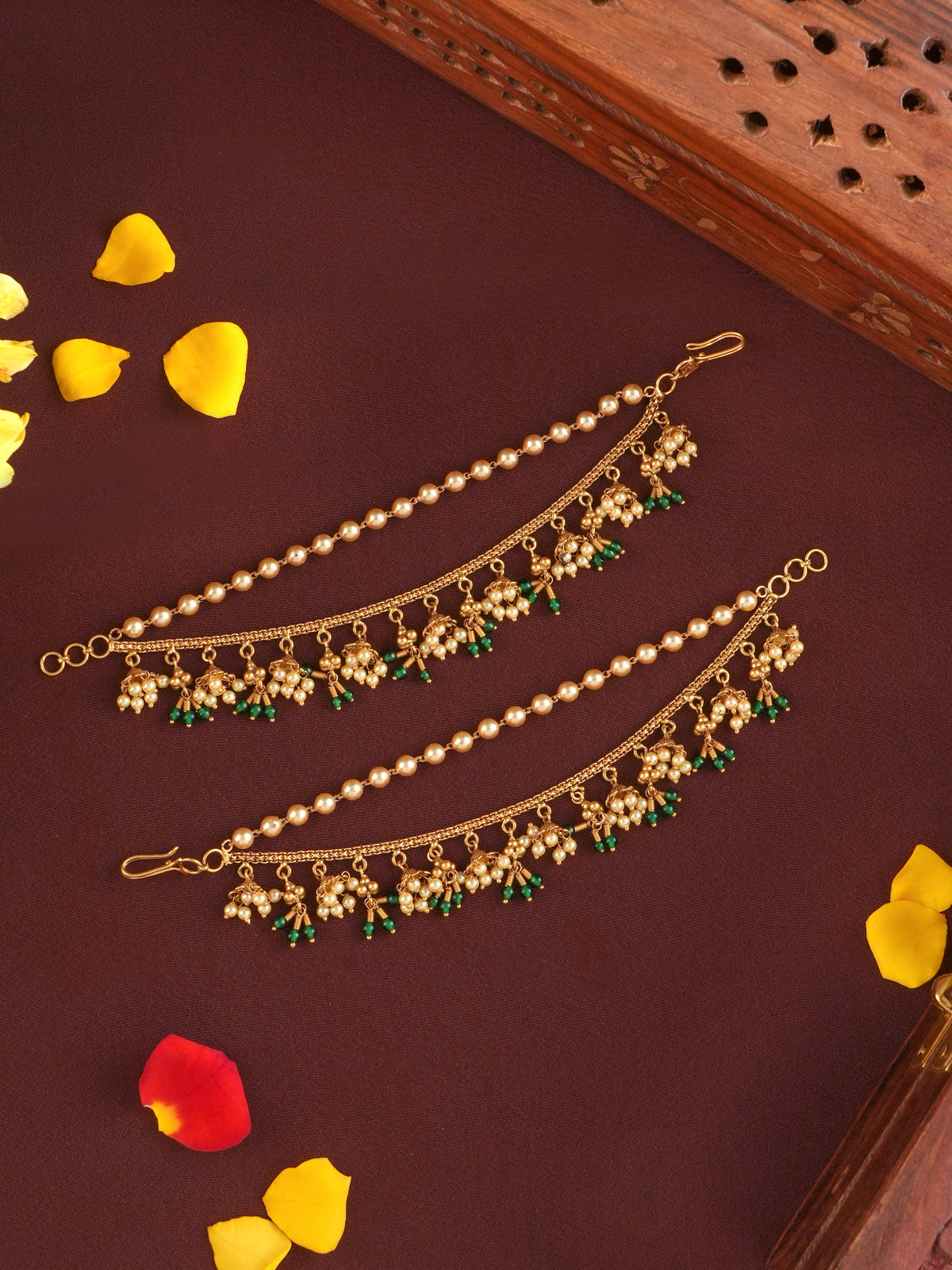 Classic Two Layer Emerald Beads Ear Chain