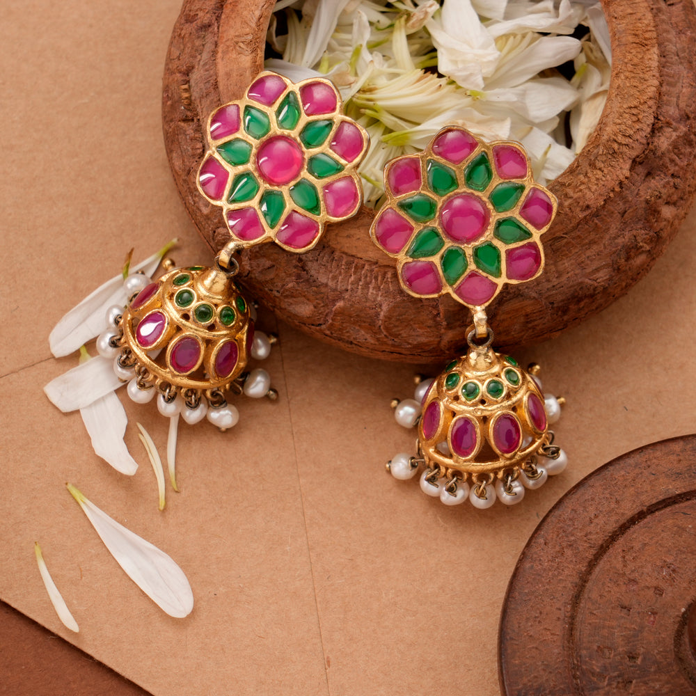 Bloom Design Gold Plated Kundan Earring