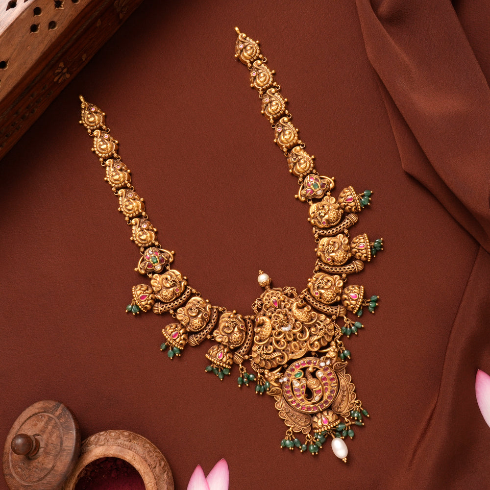 Antique Peacock Floral Ruby Gold Haram