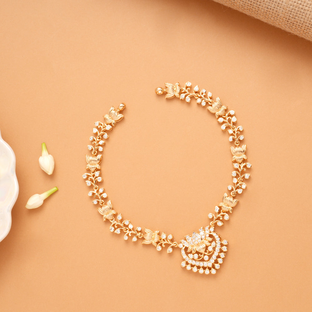 Lotus Flower Heart Shape Golden Necklace