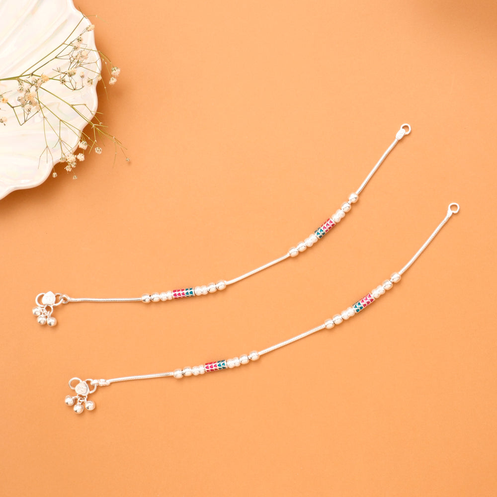 Green & Red Enamel Silver Anklet