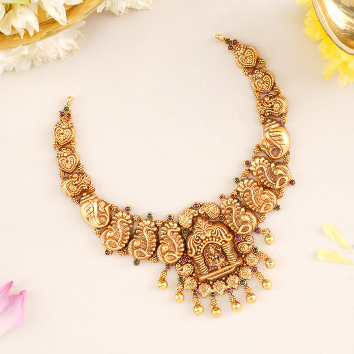 Temple Lakshmi Devi with Peacock Heritage Necklace