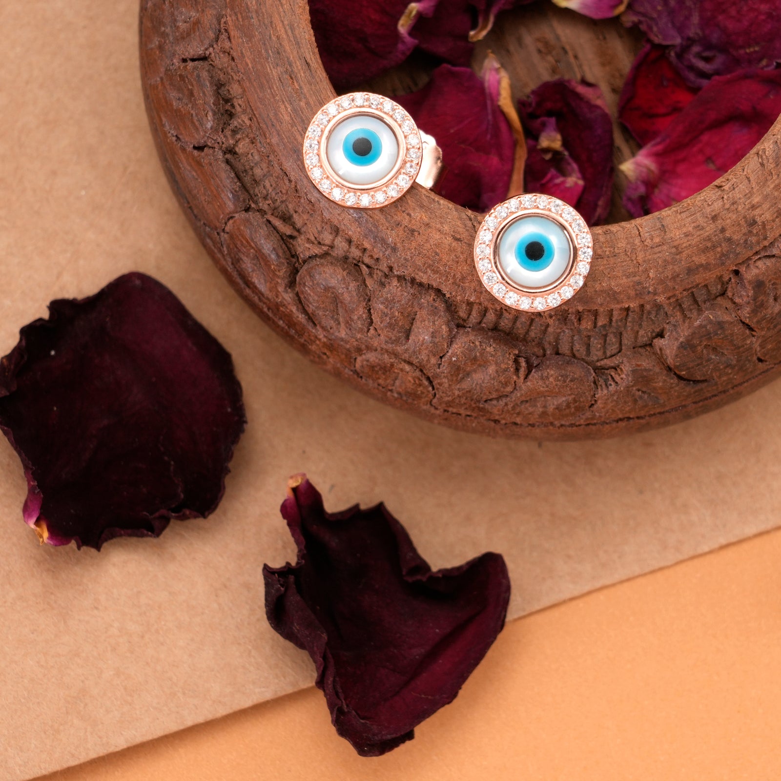 Evil Eye Silver Rose Gold Stud Earring