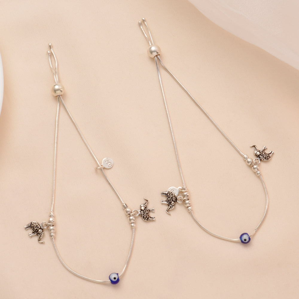 Elephant Design Silver Evil Eye Anklet