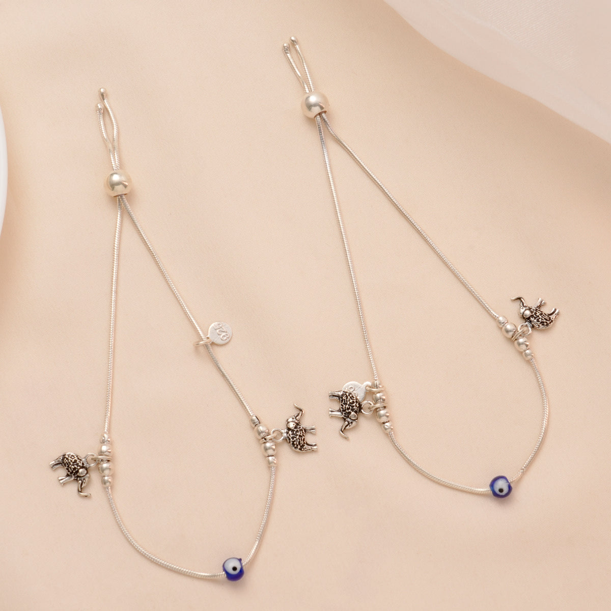 Elephant Design Silver Evil Eye Anklet
