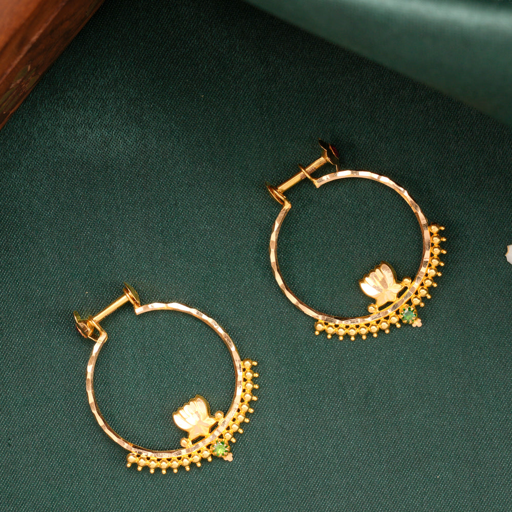 Traditional Gold Valayam Lotus Hoop Earrings