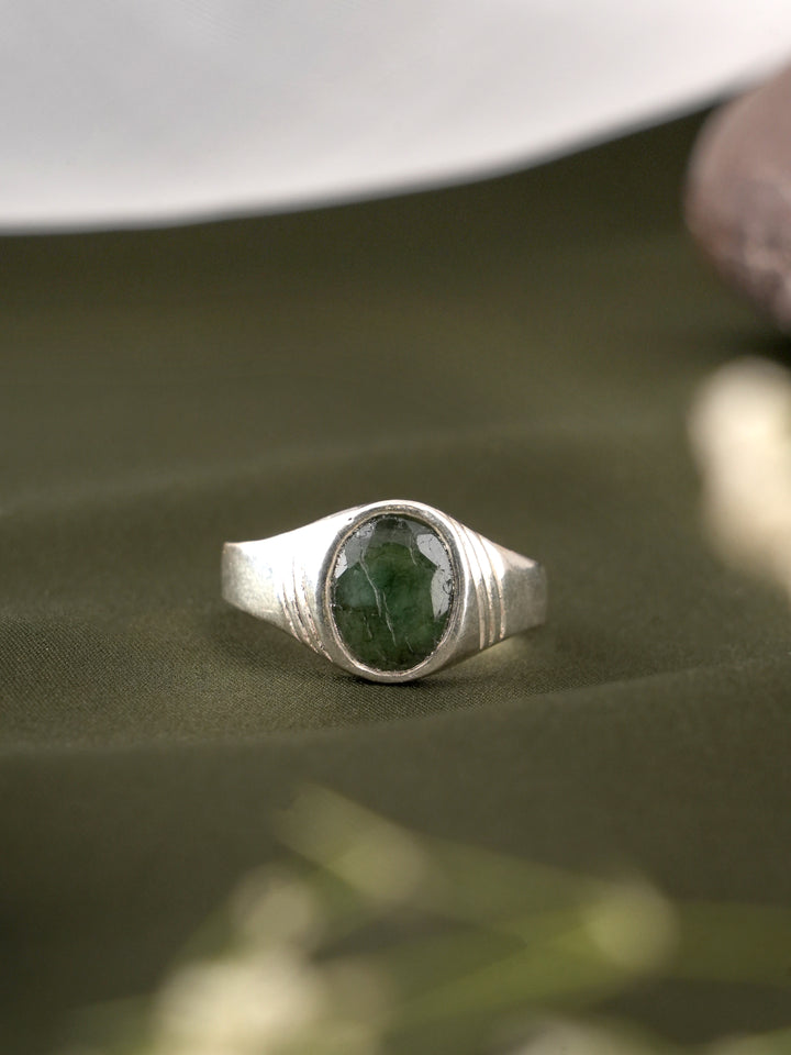 Green Emerald Gemstone Silver Ring