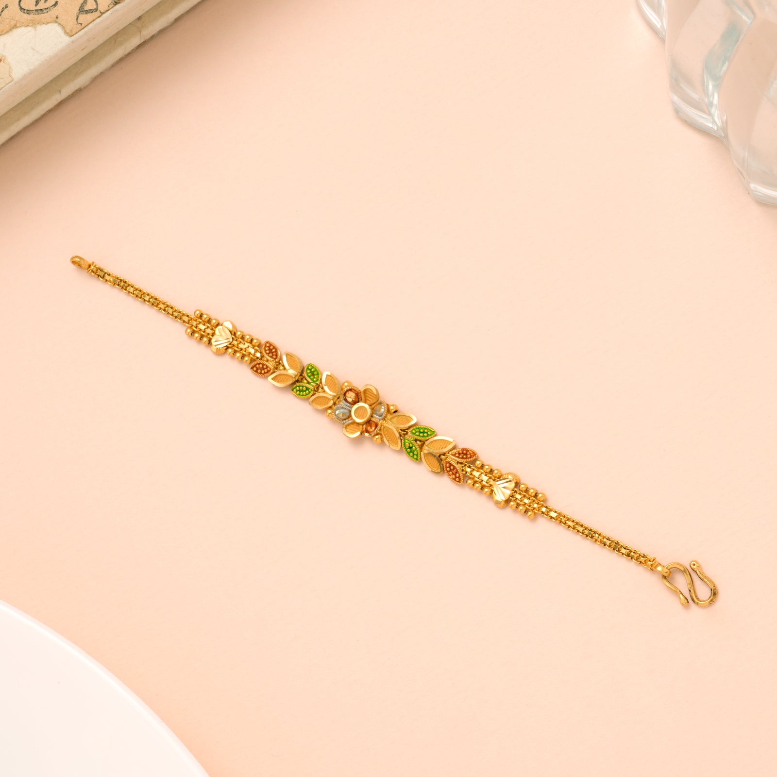 Multi Colour Leaf with Floral Gold Bracelet