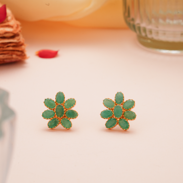 Majestic Emerald Floral Gold Stud