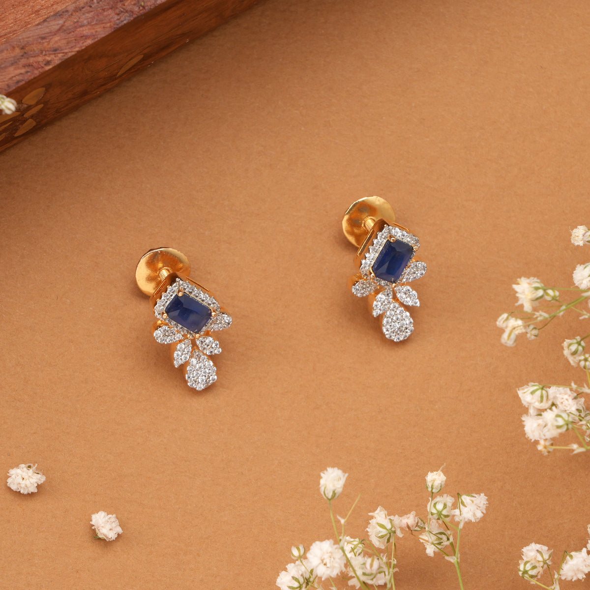Luxury Halo Blue Sapphire Swarovski Earrings