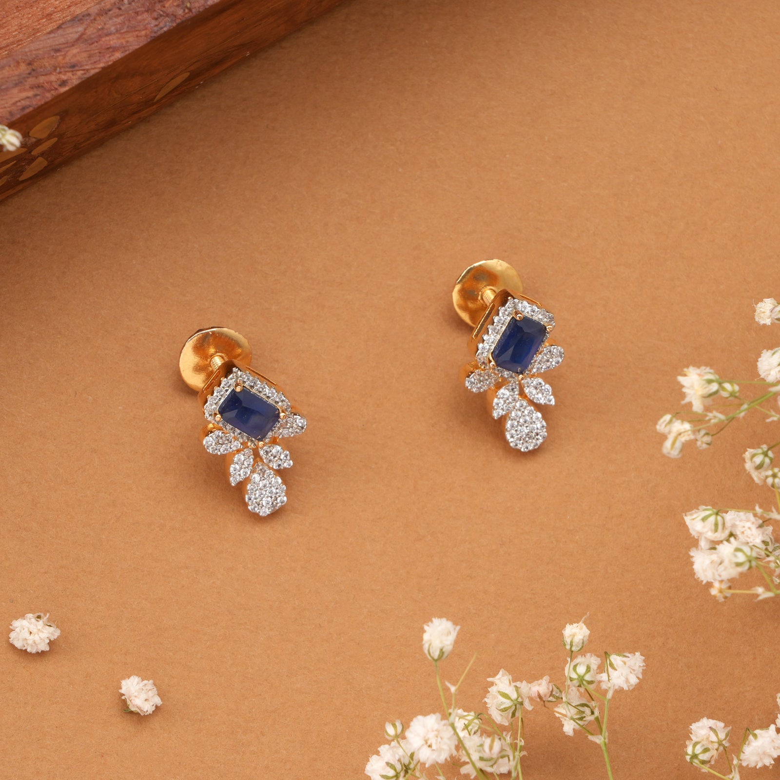 Luxury Halo Blue Sapphire Swarovski Earrings