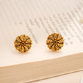Traditional Paisley Carved Silver Gold Plated Stud
