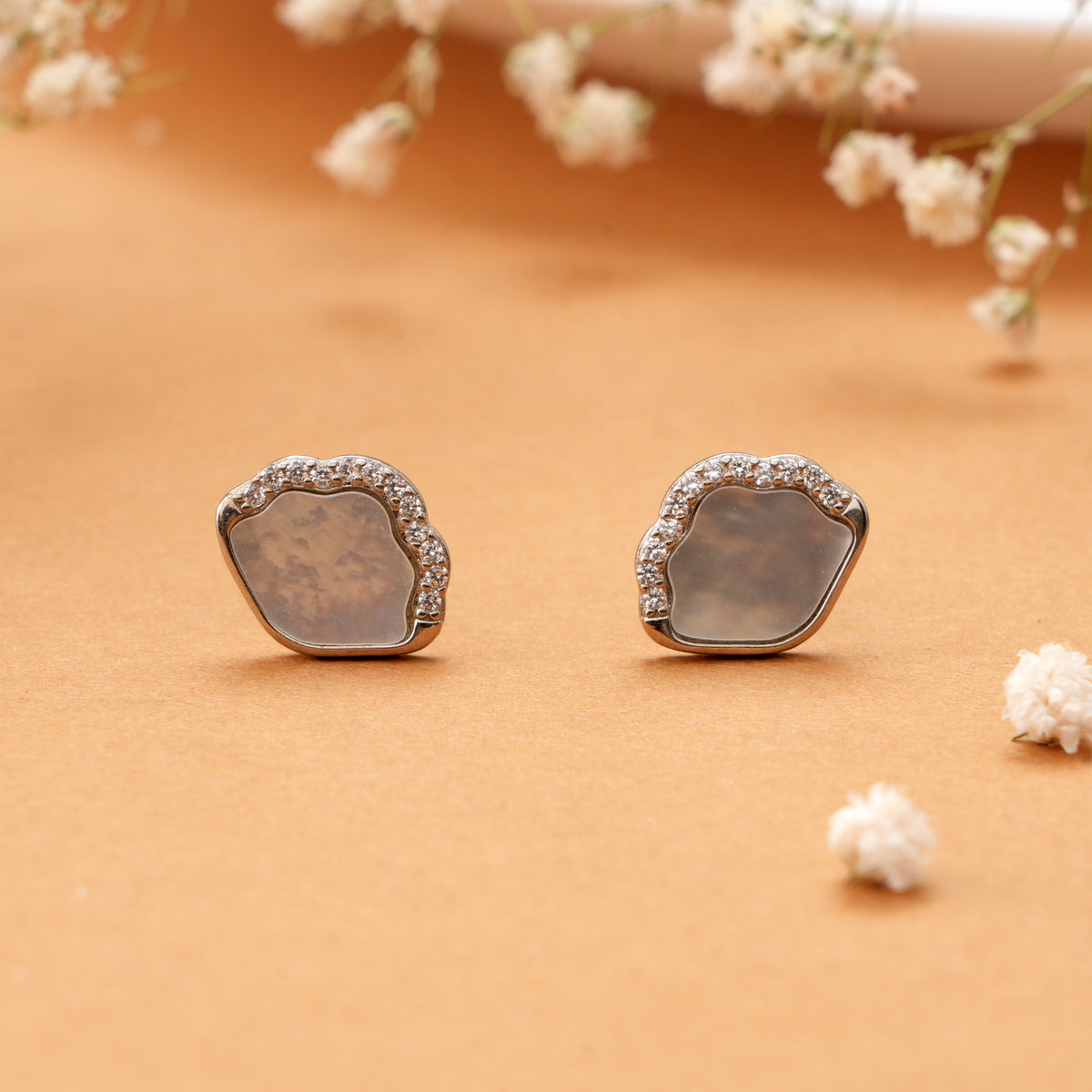 Mother of Pearl with White Stone Studs