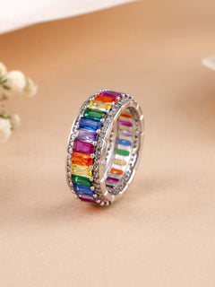 Colorful CZ Stones Silver Ring