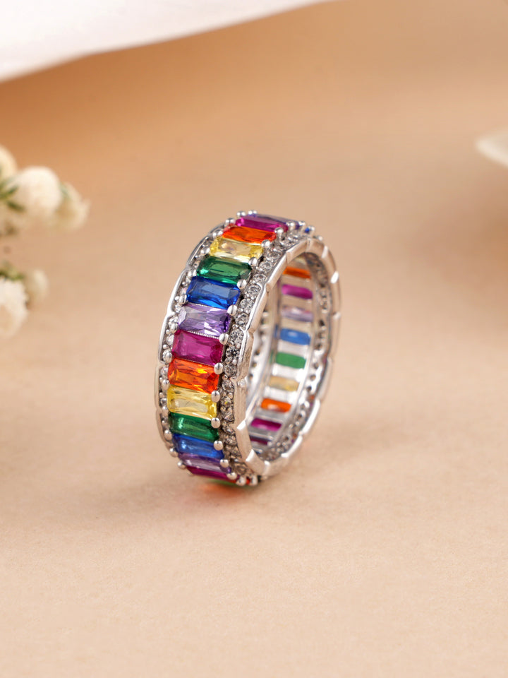 Colorful CZ Stones Silver Ring