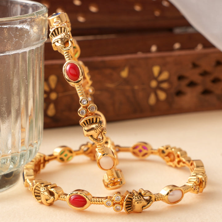 Traditional Antique Elephant Navaratna Bangle