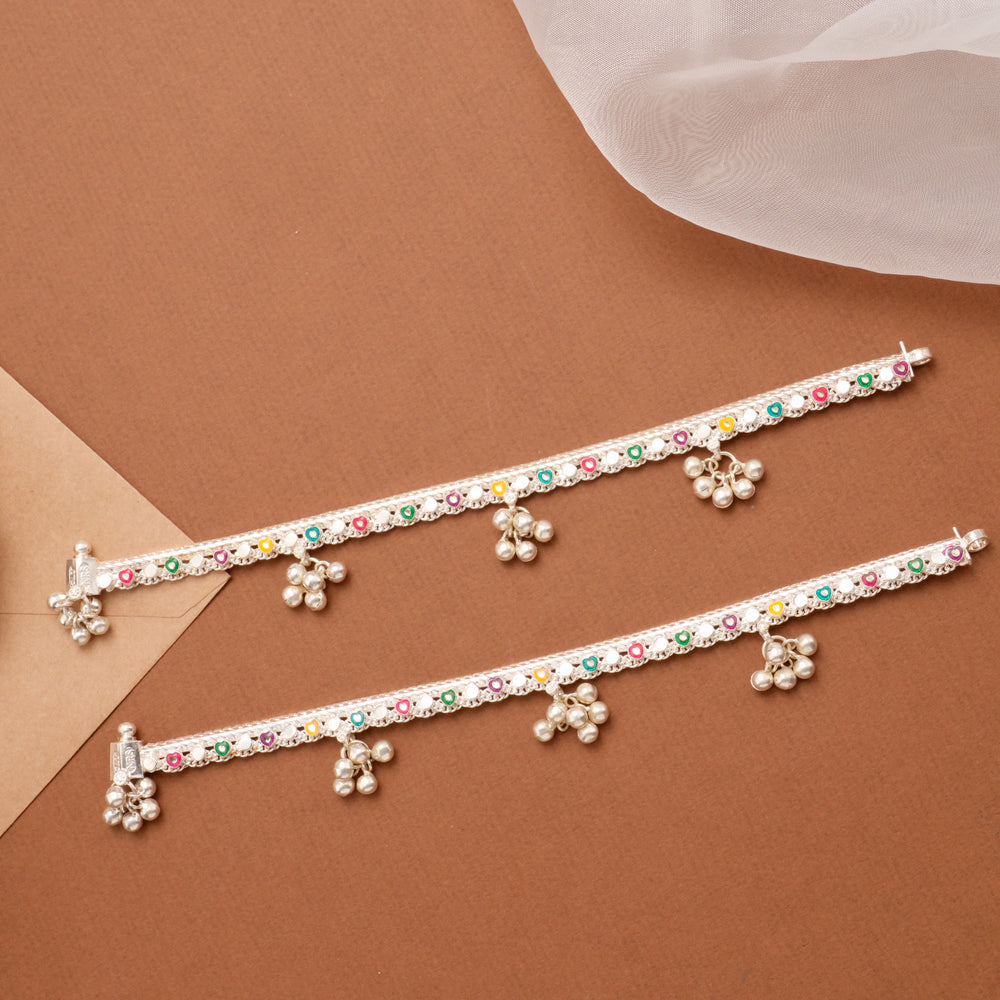 Graceful Enamel Minimal Chain Silver Anklet