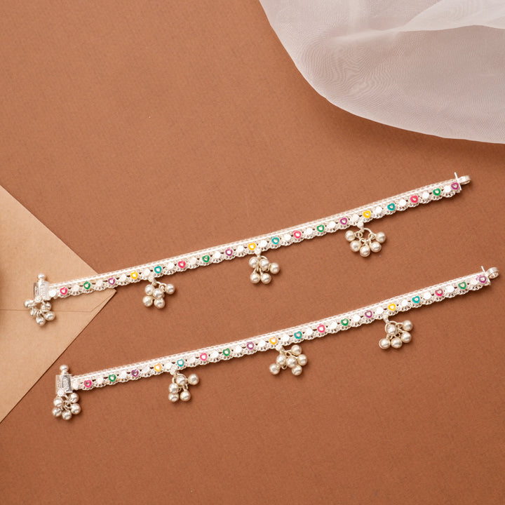 Graceful Enamel Minimal Chain Silver Anklet