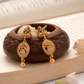 Goddess Lakshmi Devi with Stone Drops Golden Earrings