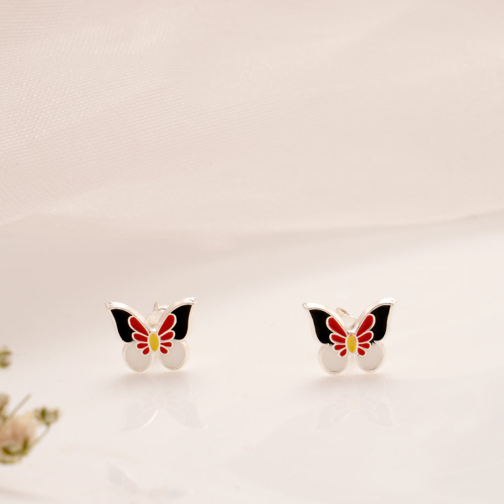 Multicolor Enamel Butterfly Silver Stud