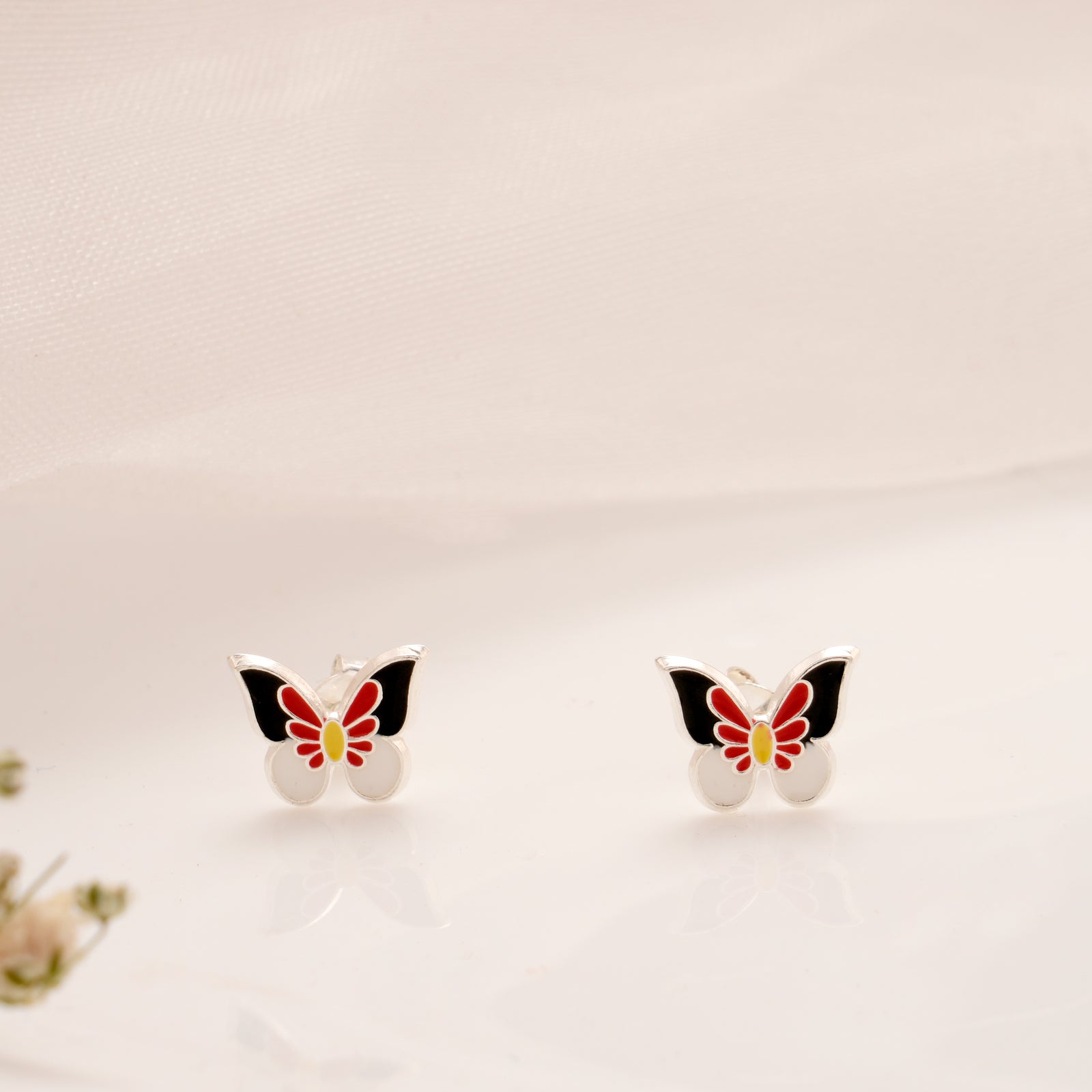 Multicolor Enamel Butterfly Silver Stud