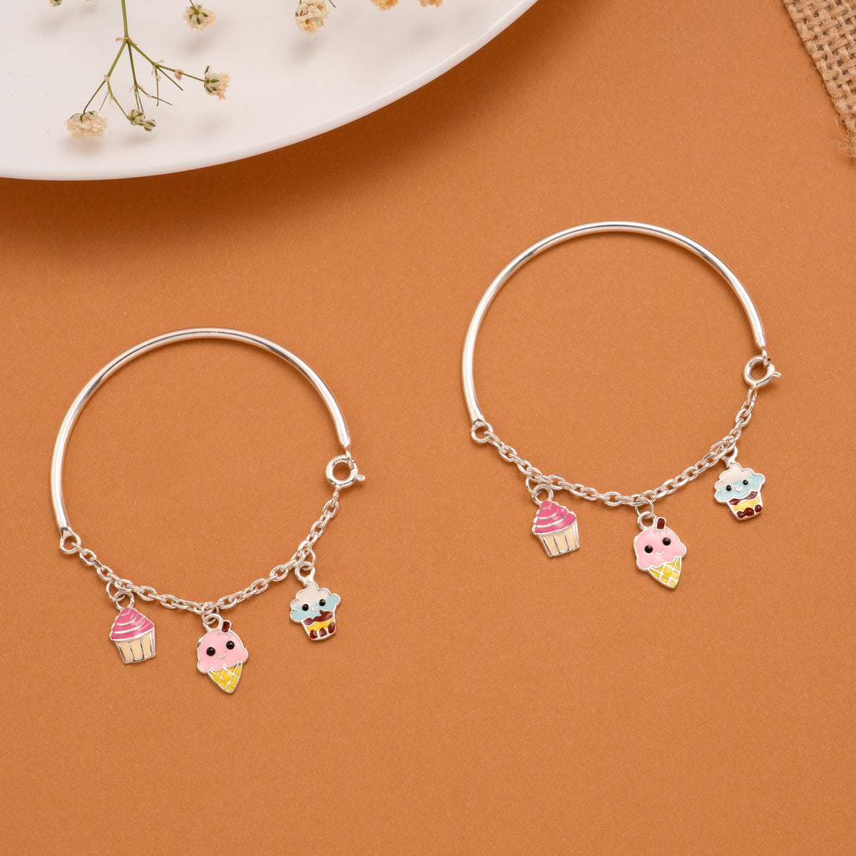 Ice Cream Cup Cake Silver Baby Bangle