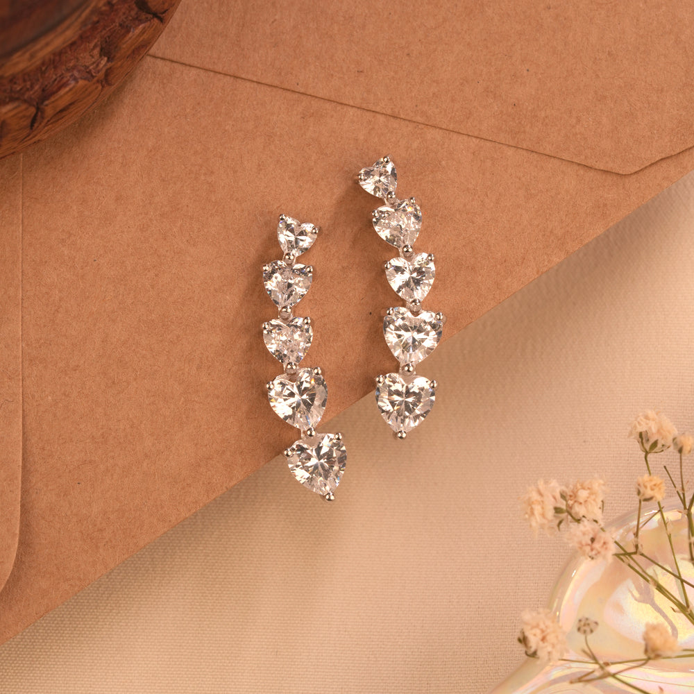 Minimal Crystal Silver Heart Ear Crawlers