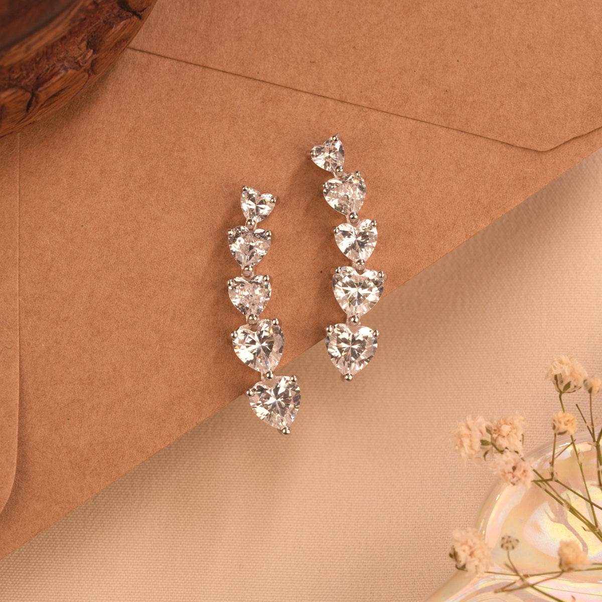Minimal Crystal Silver Heart Ear Crawlers