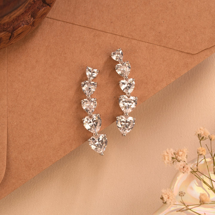 Minimal Crystal Silver Heart Ear Crawlers