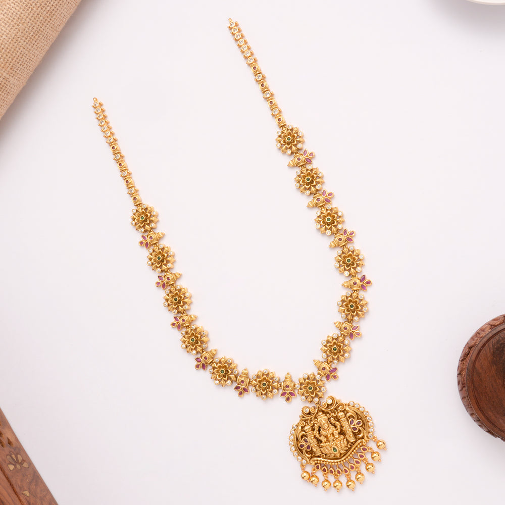 Divine Lakshmi Pendant with Dual Stone Golden Haram