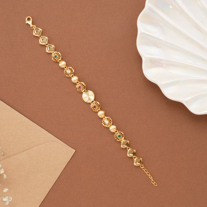 Elegant Beads Flower Design Gold Plated Bracelet