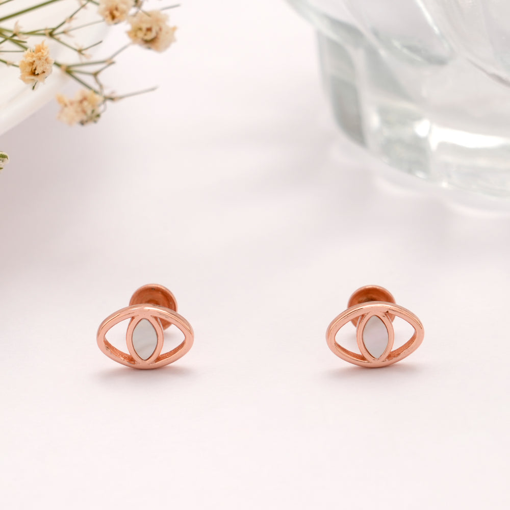 Cute Evil Eye Rose Gold Silver Stud