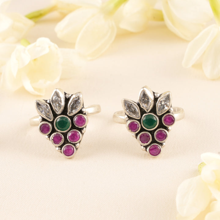 Emerald with Ruby Drops Toe Ring