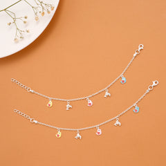 Colorful Birds Silver Baby Anklets