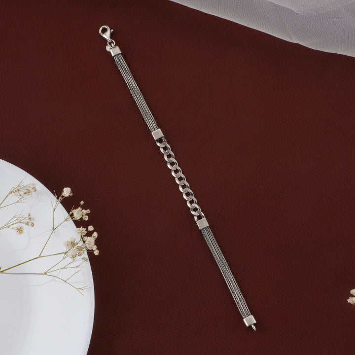 Figaro Mesh Rope Men’s Silver Bracelet