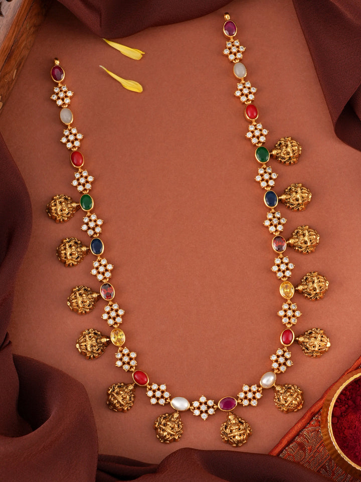 Elegant Navaratna Stones with Flower Lakshmi Haram