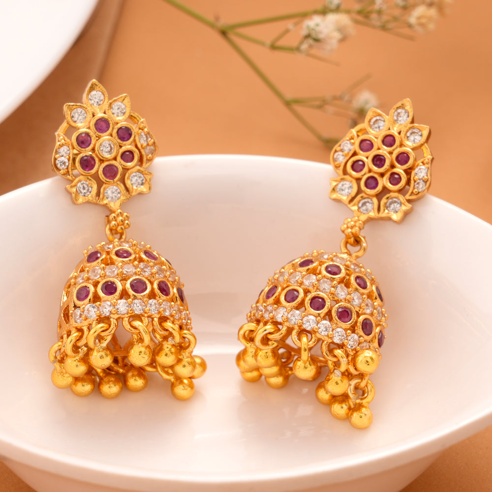 Antique Lakshmi Jhumkas with Ruby Emerald Beads