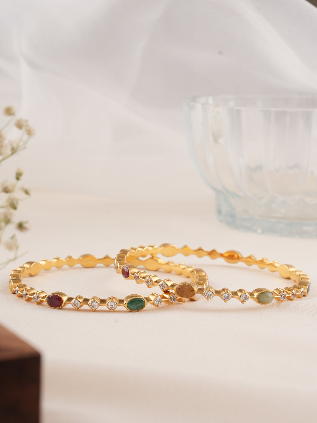 Navaratnam with White Stone Gold Bangle