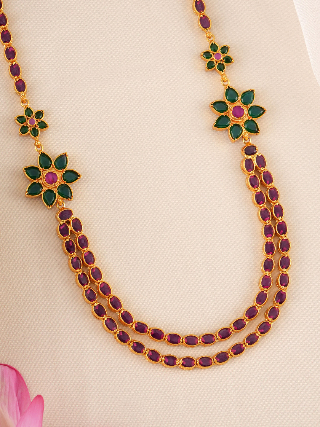 Dual Side Ruby and Emerald Stone Necklace