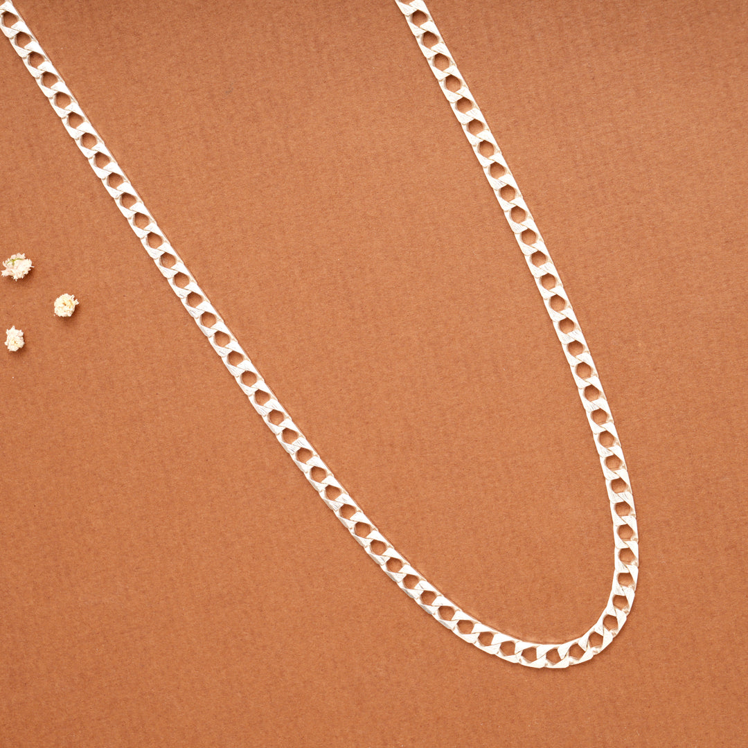 Classic Silver Flat Curb Link Men’s Chain