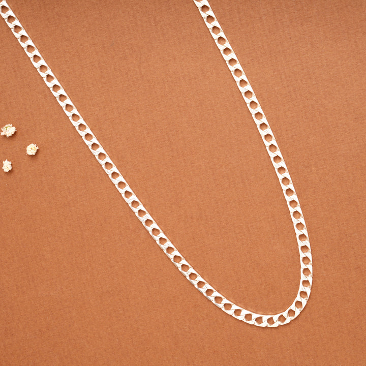 Classic Silver Flat Curb Link Men’s Chain