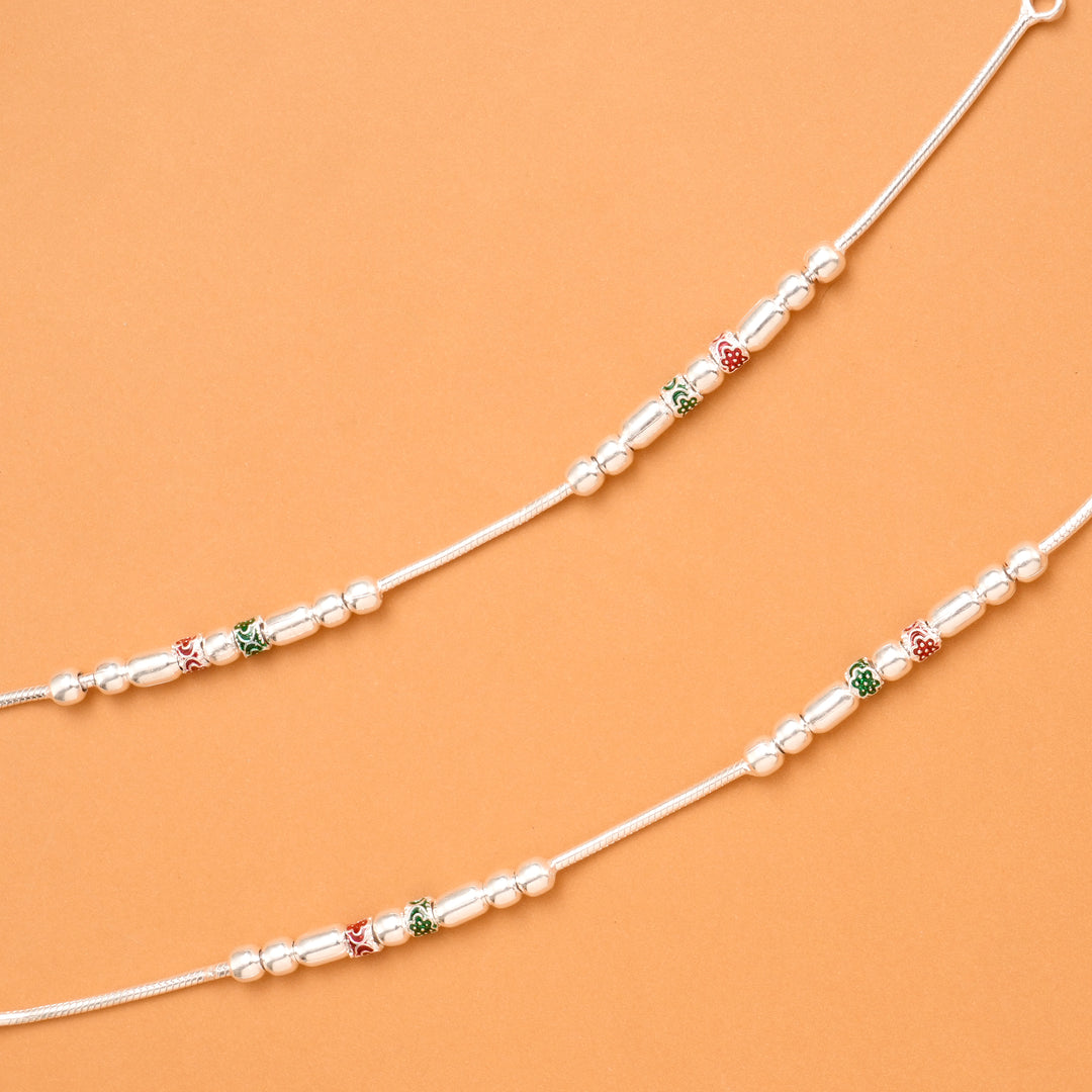 Traditional Floral Enamel Silver Kolusu
