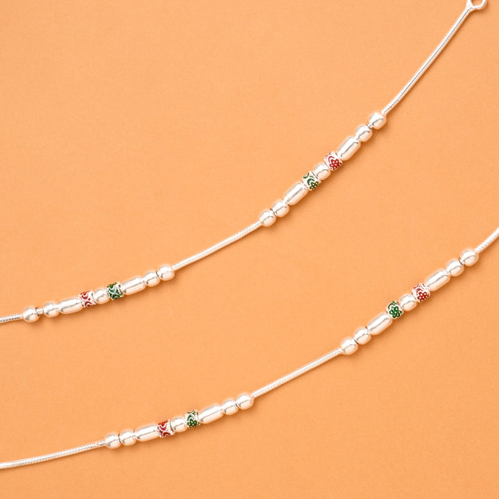 Traditional Floral Enamel Silver Kolusu