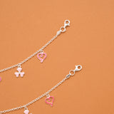 Clover and Heart Pink Enamel Silver Baby Anklets