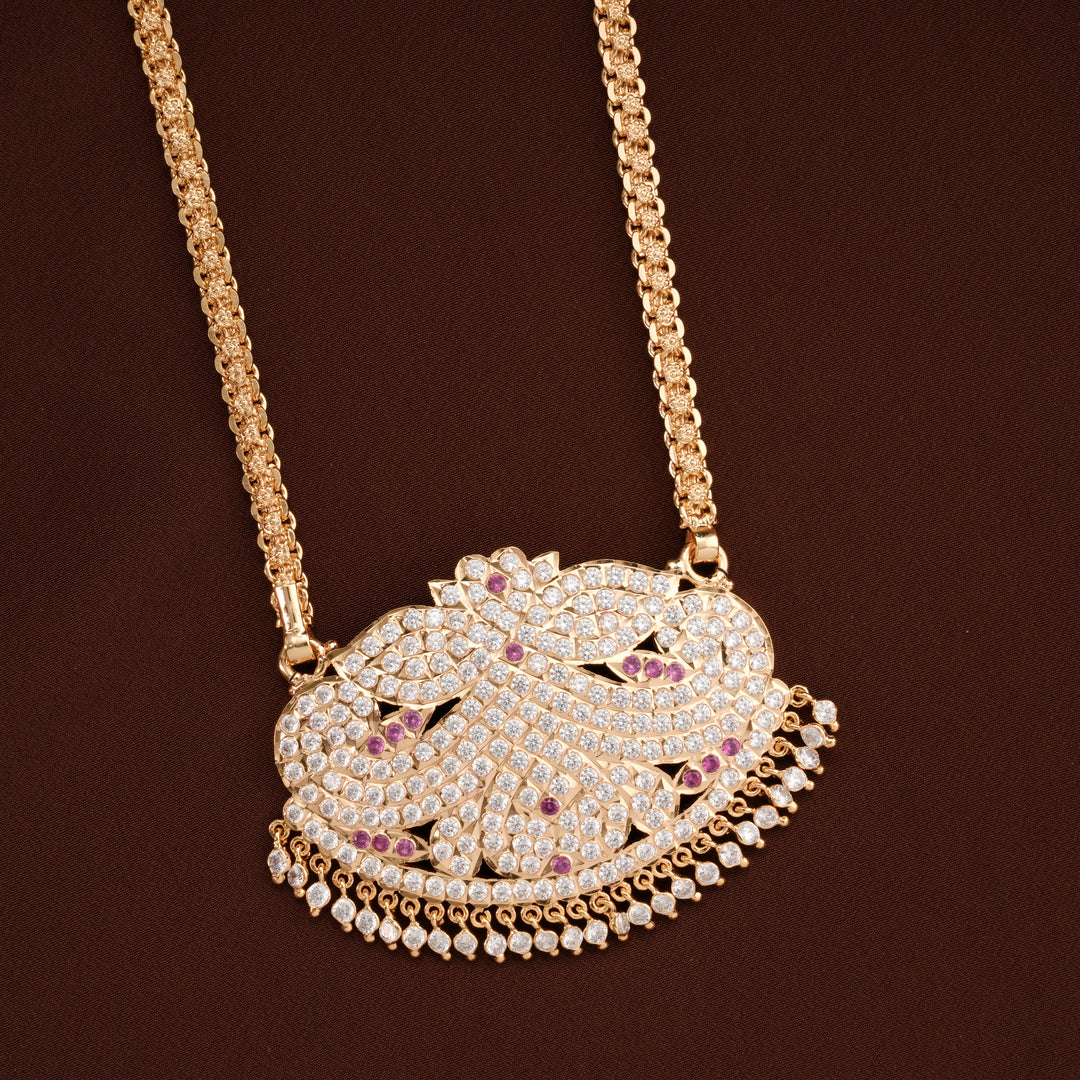 Floral Pendant White Stone Golden Chain