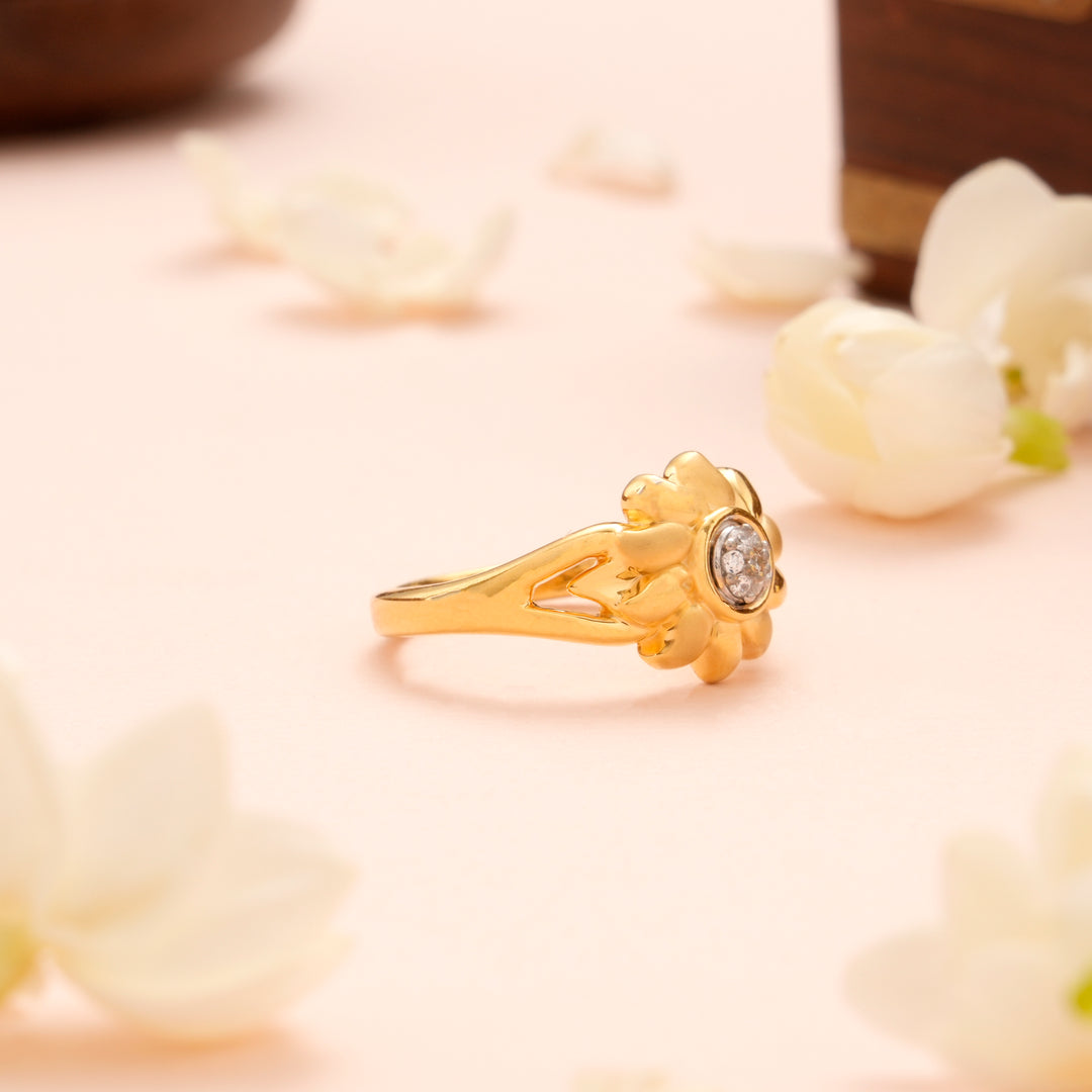 Gold Daisy Flower Ring with Stone for Women