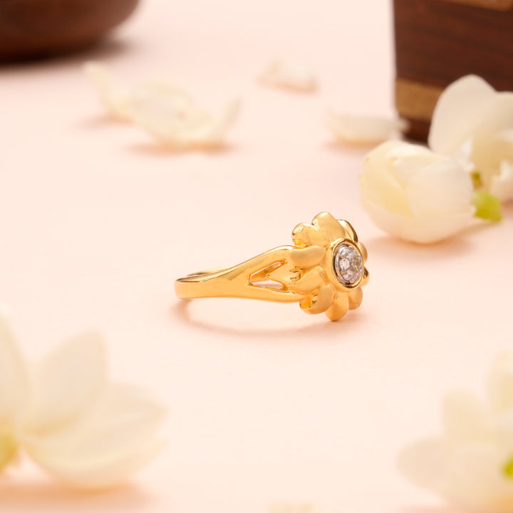 Gold Daisy Flower Ring with Stone for Women
